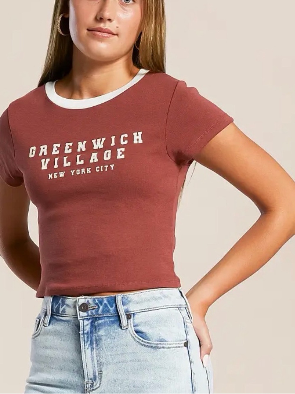 NWT Fitz + Eddi Greenwich Village NYC Ringer Tee Sable Brown Size Large